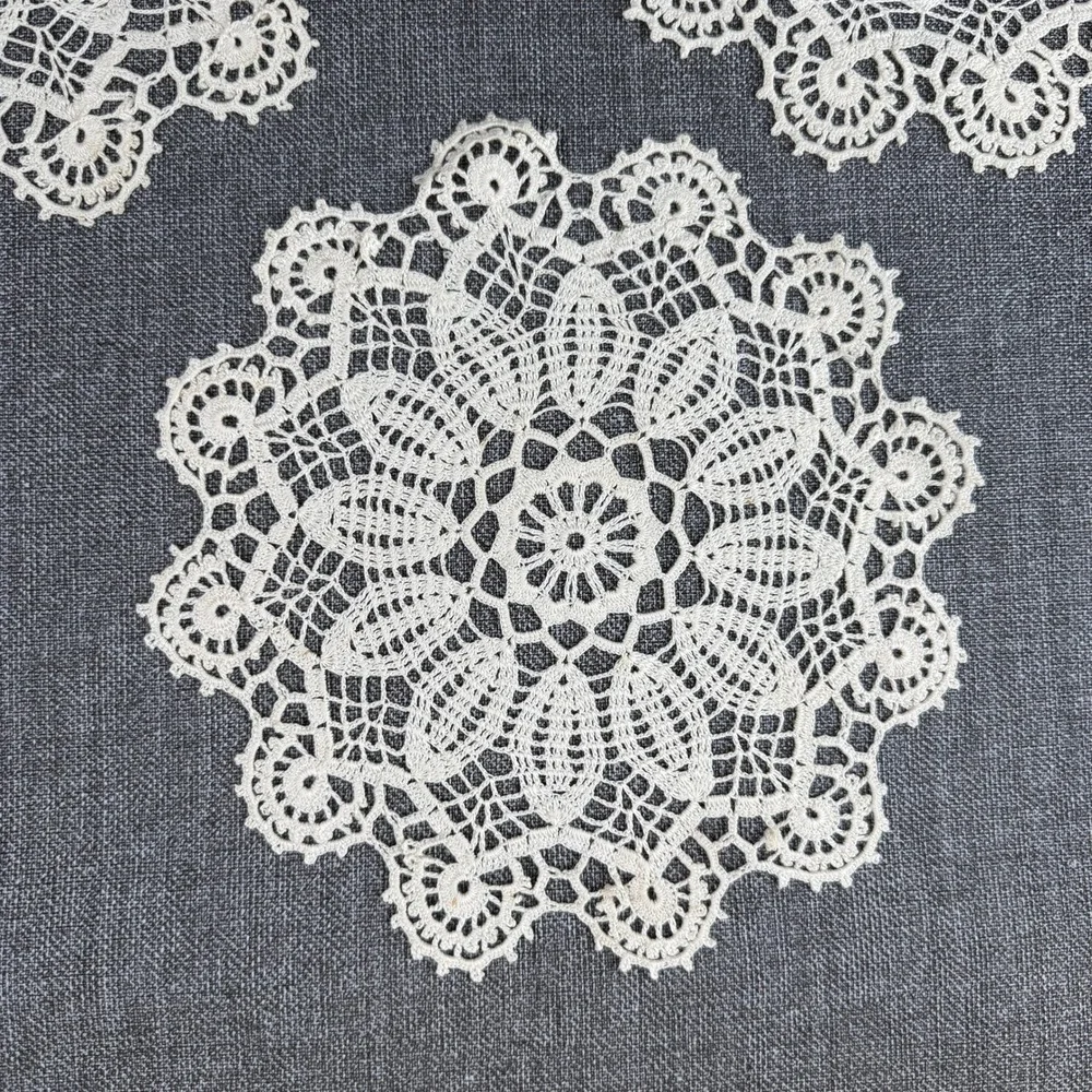 Vintage Handmade Crochet Lace Doilies Set of 7 Off White Round Floral 7in